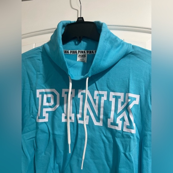 NEW NIP VS PINK‎ Victoria Secret teal blue cowl neck crop sweatshirt L large - Picture 2 of 6